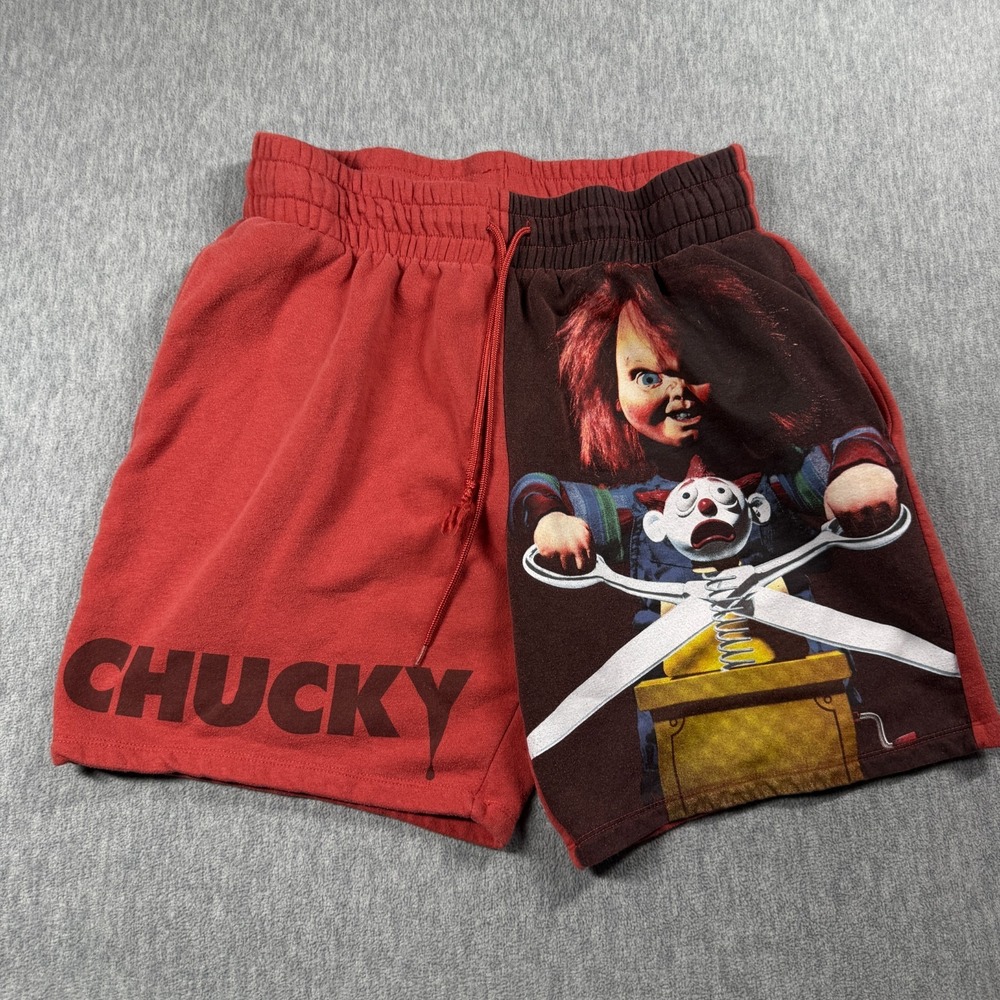 Chucky Shorts Mens XL Red Graphic Horror Movie Fleece Colorblock Sweat